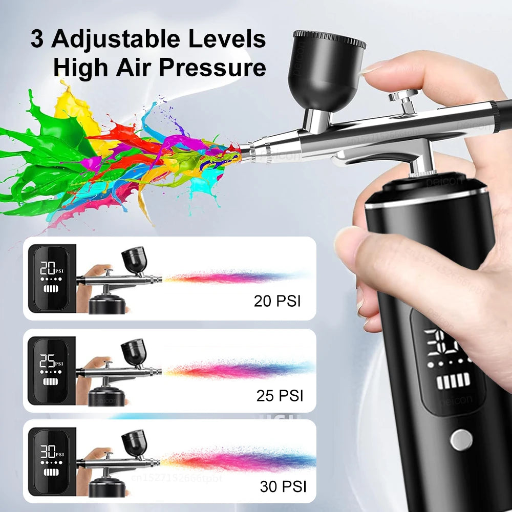 Aérographe portable avec compresseur pour la peinture et le nail art, idéal pour la décoration de gâteaux, le maquillage, les manucures et autres travaux de beauté. Pistolet à peinture portable pour vernis et ongles.