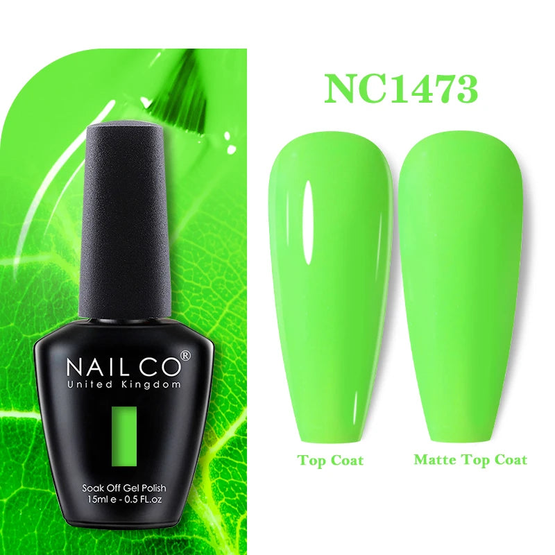Vernis à ongles gel NAILCO 283 couleurs, base et top coat, semi-permanent, UV, pour nail art et manucure hybride.