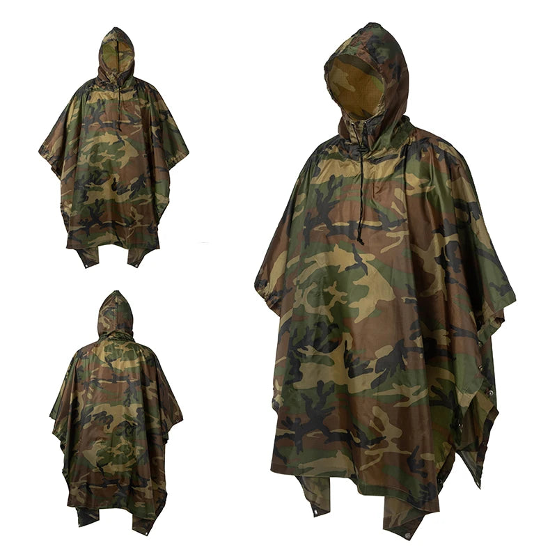 Military Tactical Rain Poncho - Waterproof Multi-Use Shelter & Raincoat