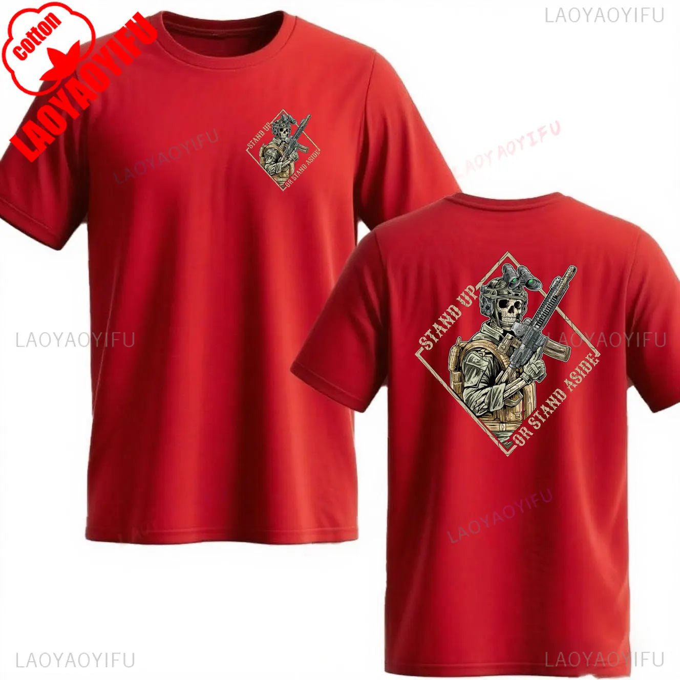 Stand Up or Stand Aside Military T-Shirt - Warrior Skeleton Graphic Tee