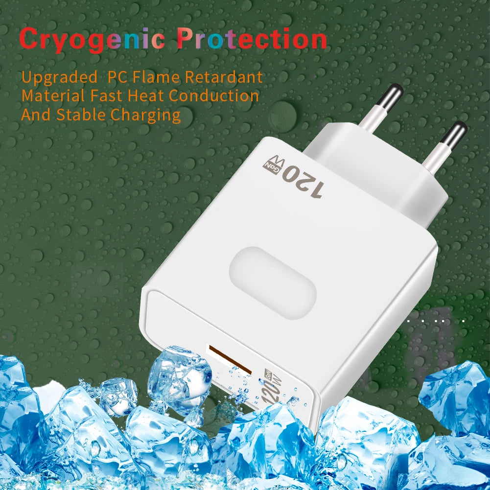 Chargeur USB GaN à charge rapide Quick Charge 3.0, câble Type C, adaptateur pour téléphone portable compatible iPhone, Huawei, Samsung et Xiaomi 14