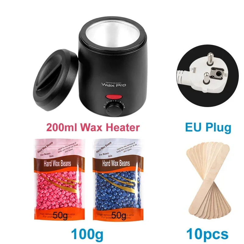 200ML Waxing Kit - Women Men Hard Wax Melt Warmer Kit for Hair Removal-Suitable for Full Body Hair Removal on Sensitive Skin