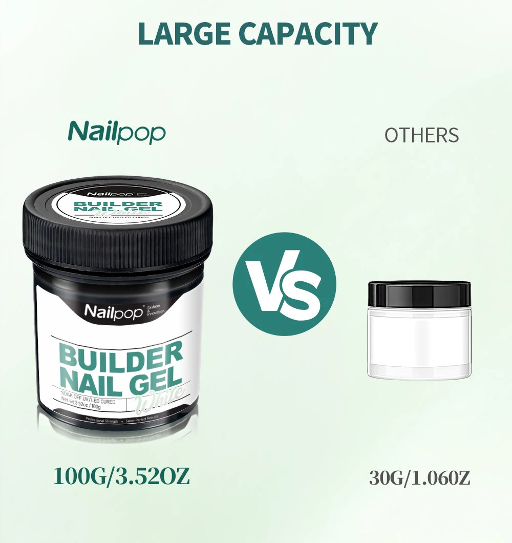 Nailpop Gel Dur Lisse et Laitonné 30/100g Gel UV pour Ongles, Extension Rapide, Longue Tenue, Gel de Construction, Manucure Nail Art