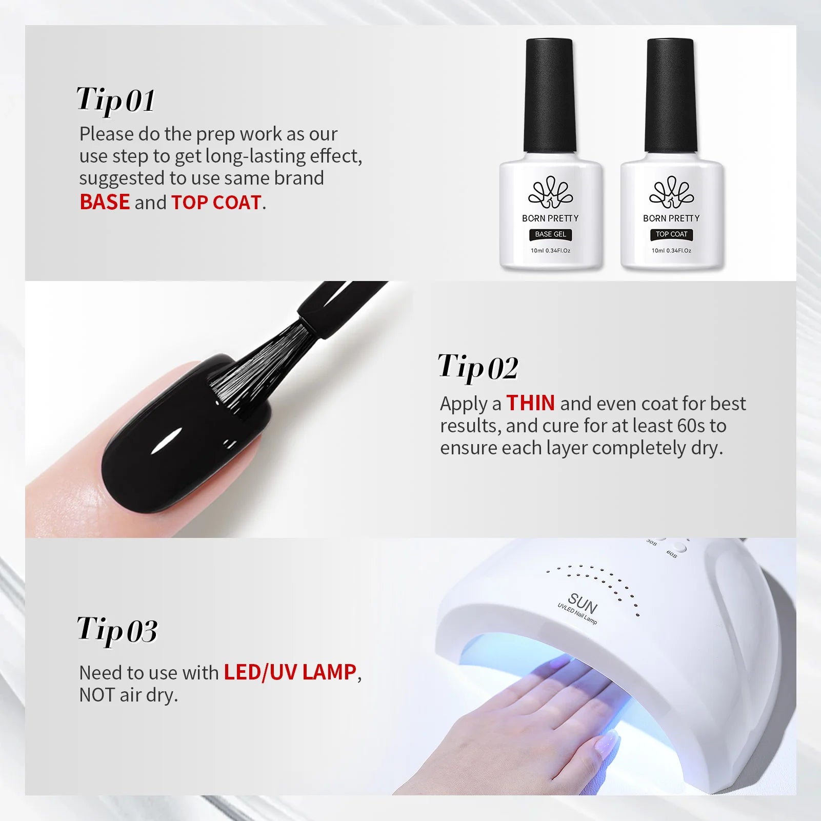 Vernis à ongles gel BORN PRETTY 10 ml, 130 couleurs, semi-permanent, semi-dissolvable, UV, base et top coat.