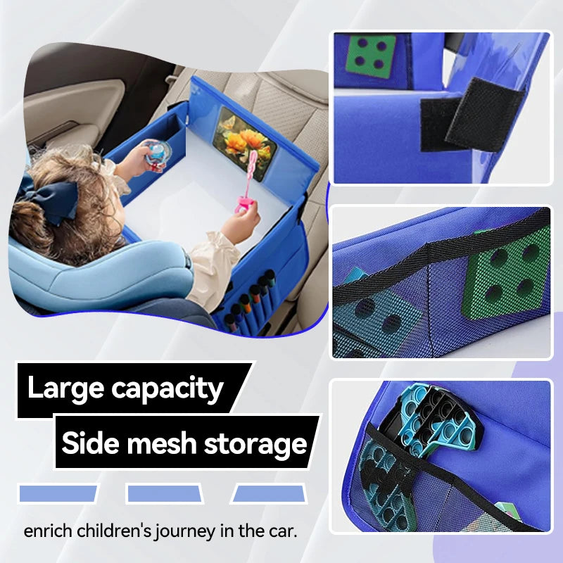 Plateau de voyage pour enfant en voiture, table de rangement pour jouets, tableau à dessin, plateau de sécurité, porte-boissons, activités pour les voyages en voiture
