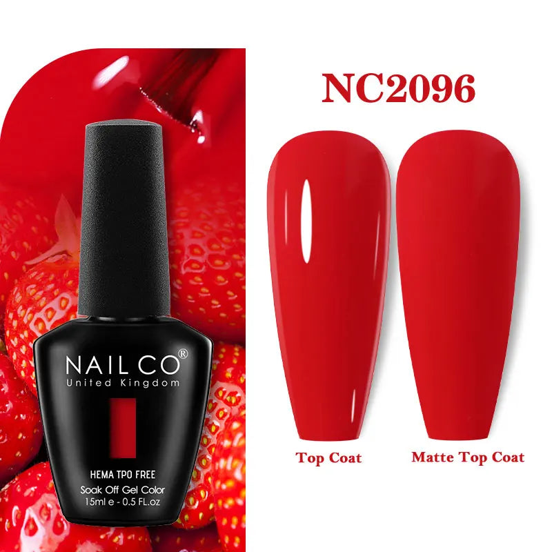 Vernis à ongles gel NAILCO 283 couleurs, base et top coat, semi-permanent, UV, pour nail art et manucure hybride.