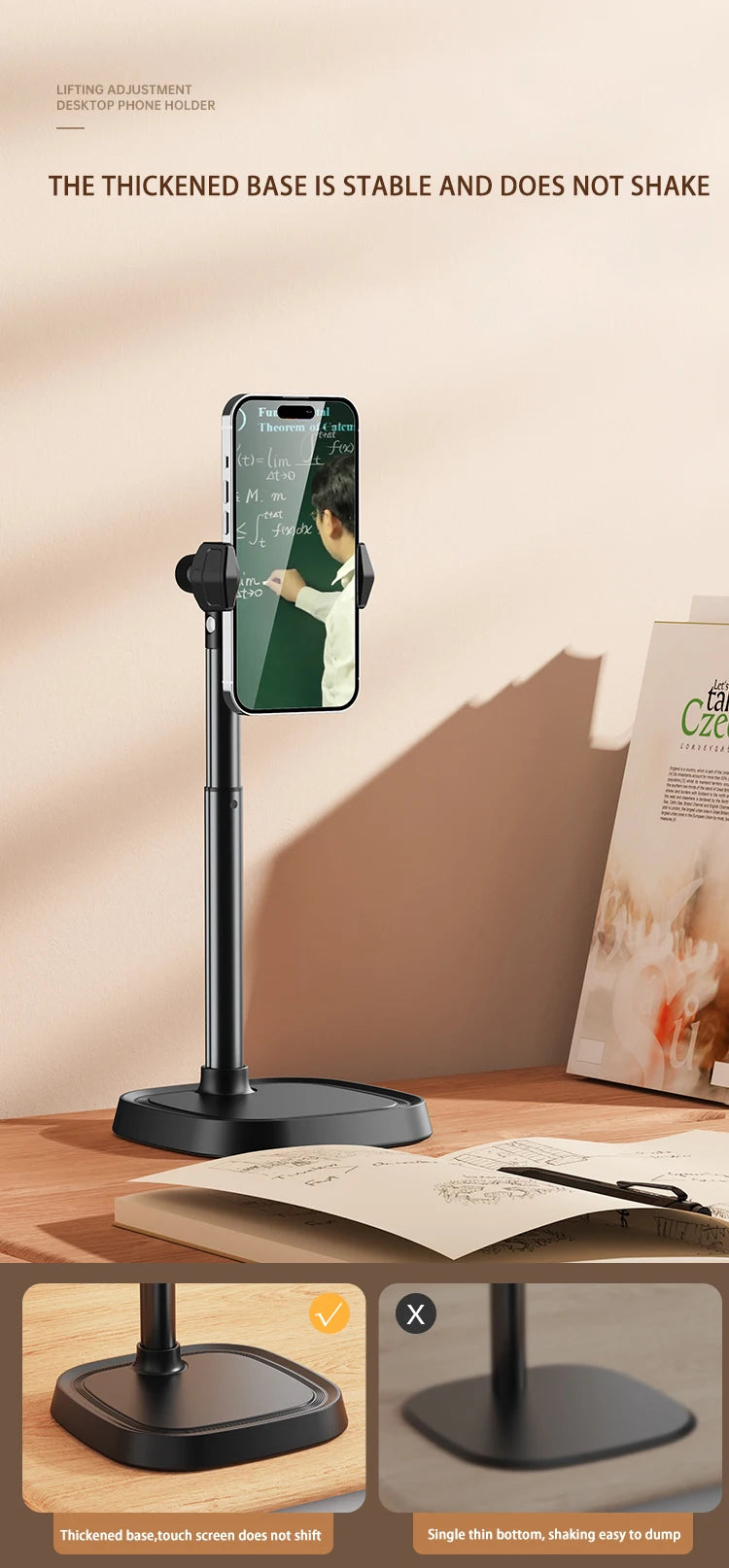 Cell Phone Stand Desk Phone Holder Height Angle Adjustable Aluminum Alloy Universal Phone Stand Office for iPhone 15Pro Max Plus