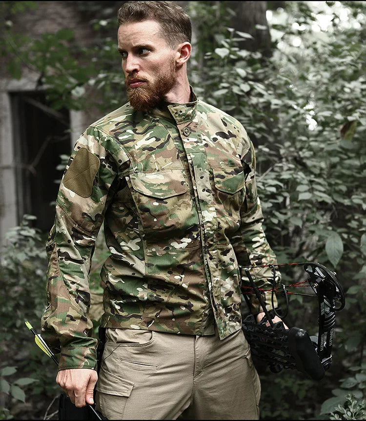 Military Tactical Long Sleeve Shirt - Multi-Pocket Camouflage Cargo Jacket