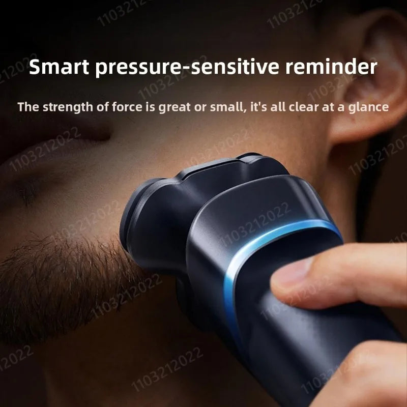 Rasoir électrique Xiaomi Pro avec tondeuse à barbe, utilisable sur peau sèche ou humide, étanche, écran couleur dynamique, rasage complet à 360°, autonomie de 90 jours.
