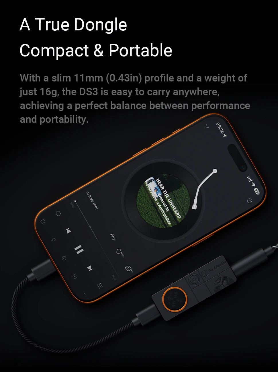 Amplificateur casque Hi-Fi portable Fosi Audio DS3 DAC avec dongle DAC XMOS XU316 DSD512 et sortie jack symétrique 4,4 mm/3,5 mm.