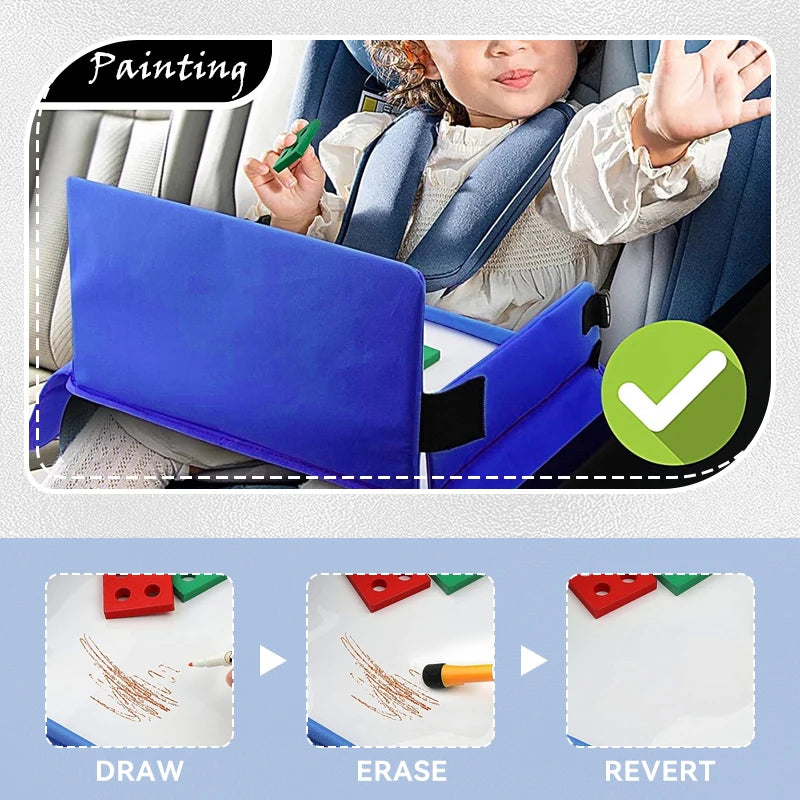 Plateau de voyage pour enfant en voiture, table de rangement pour jouets, tableau à dessin, plateau de sécurité, porte-boissons, activités pour les voyages en voiture