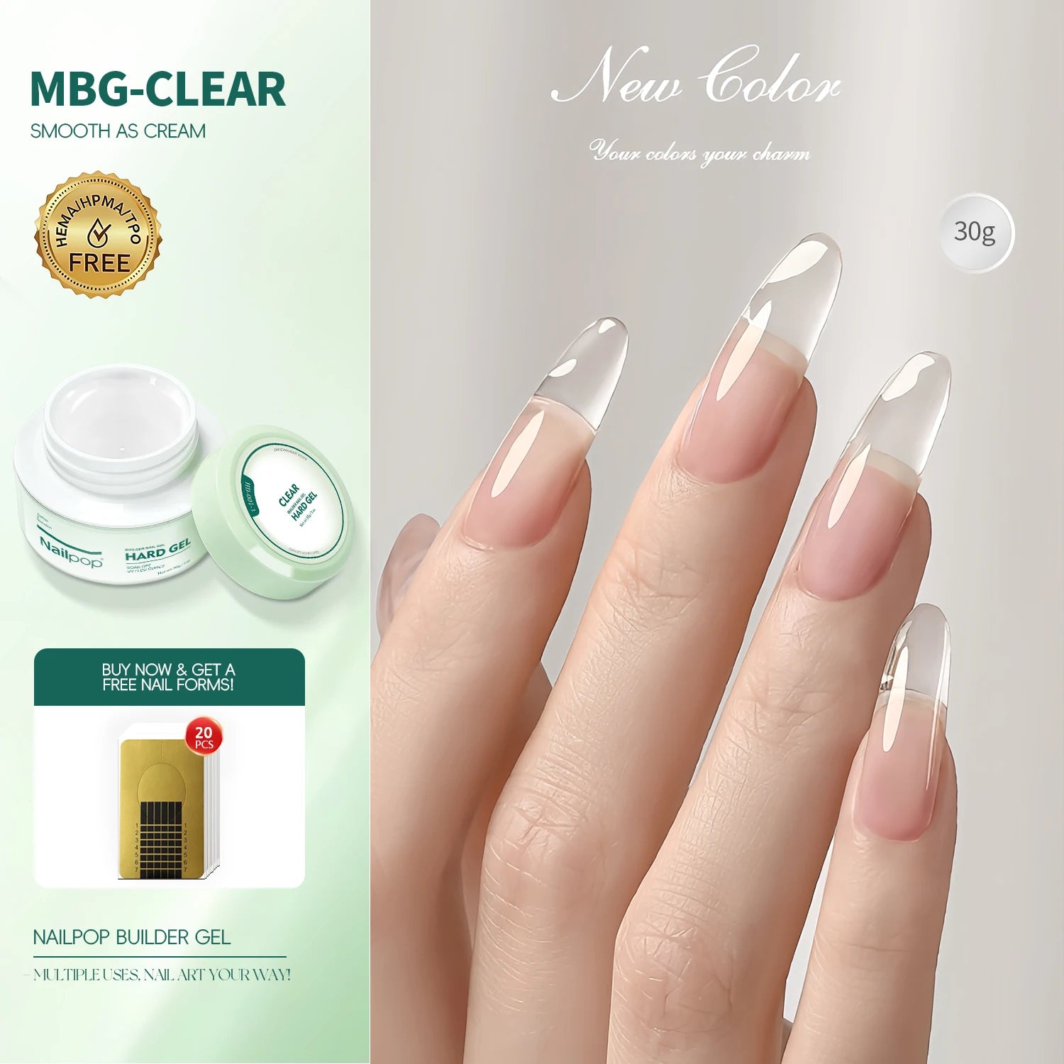Nailpop Gel Dur Lisse et Laitonné 30/100g Gel UV pour Ongles, Extension Rapide, Longue Tenue, Gel de Construction, Manucure Nail Art