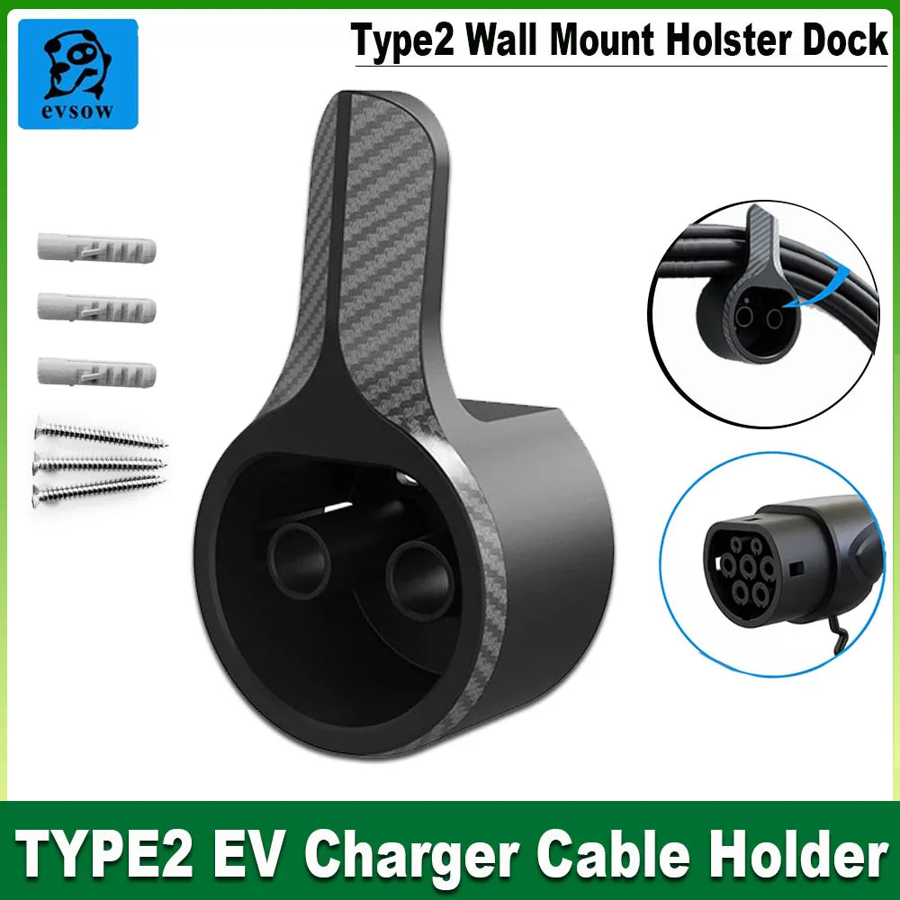 Type 2 EV Charger Cable Holder - Wall Mount Organizer for Electric Vehicles