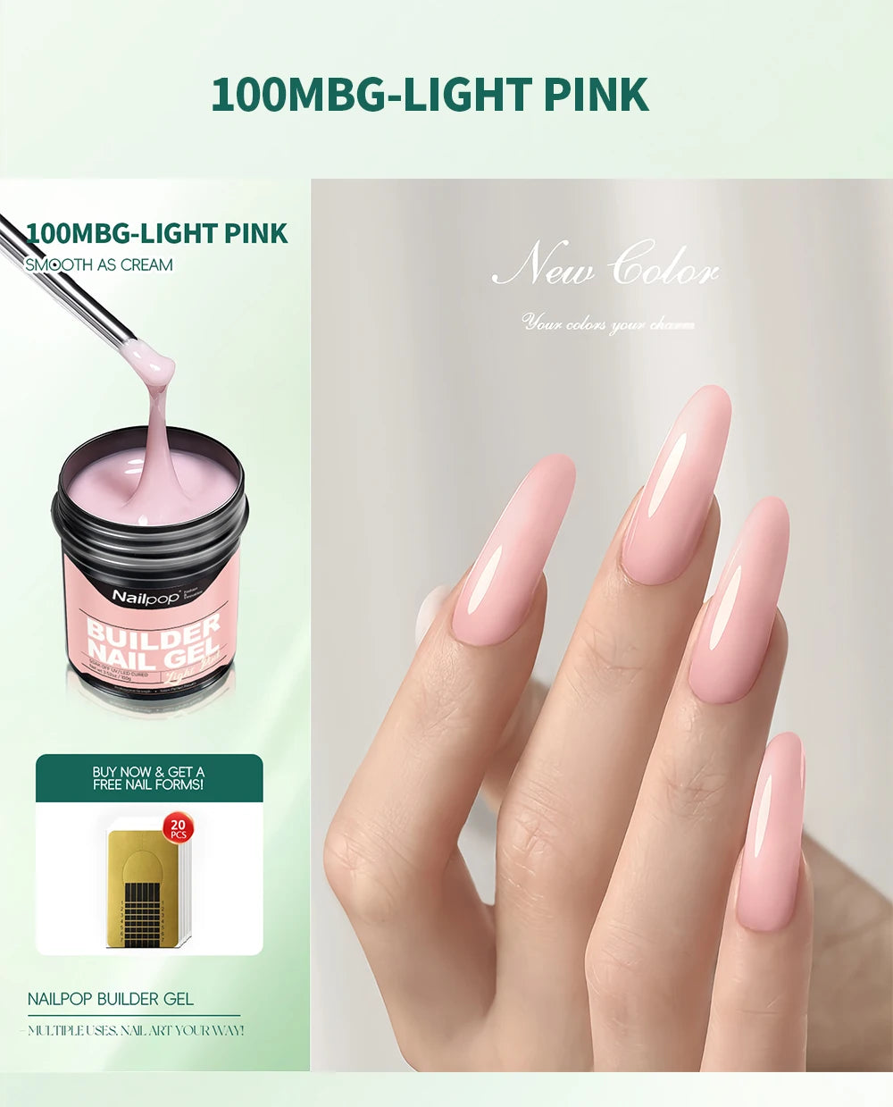 Nailpop Gel Dur Lisse et Laitonné 30/100g Gel UV pour Ongles, Extension Rapide, Longue Tenue, Gel de Construction, Manucure Nail Art