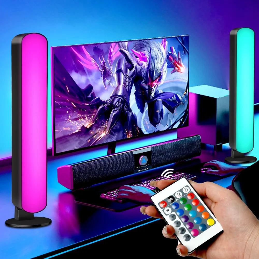 Lampe d'ambiance LED intelligente Symphony avec contrôle du son et application de commande, idéale pour la TV, l'ordinateur et les jeux vidéo. Décoration pour bureau.