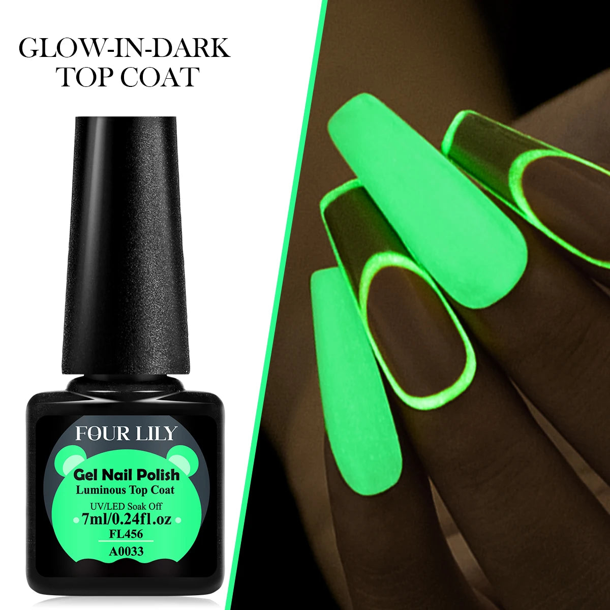 Four Lily 7ml Luminous Top Coat Fluorescent Glow In Dark Gel Nail Polish Semi Permanent Soak Off UV LED Gel Varnish Nail Art Gel