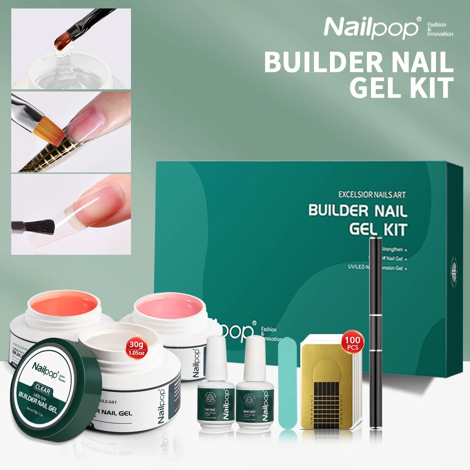 Kit professionnel de gel de construction - 3 couleurs (transparent, rose, nude) avec outils