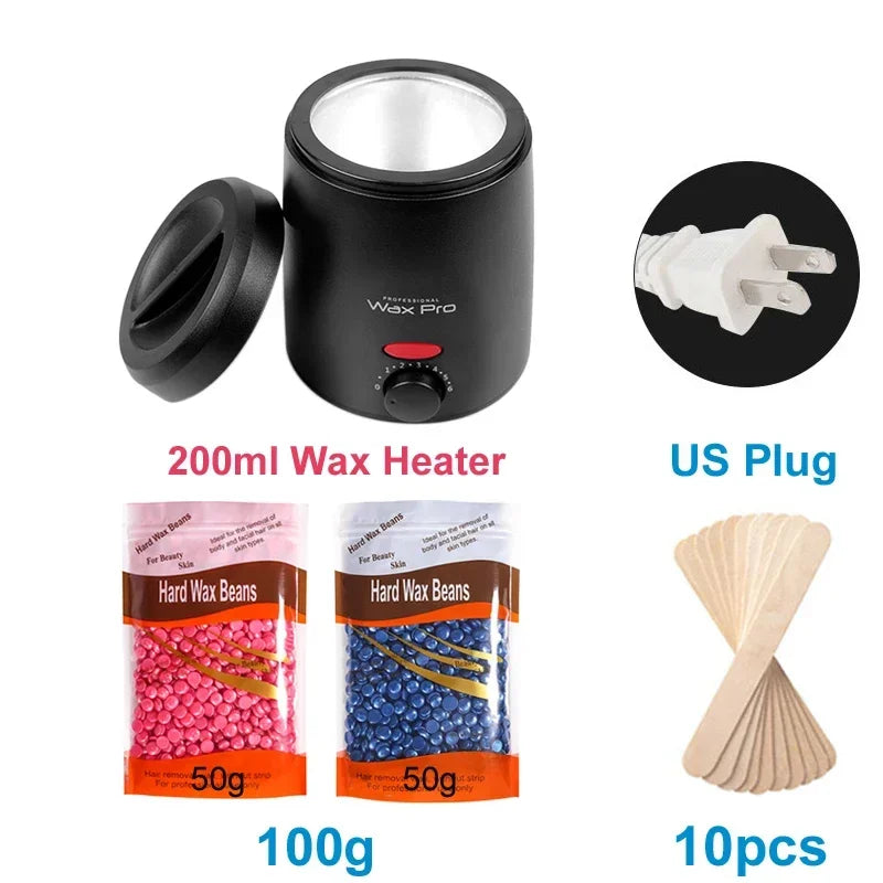 200ML Waxing Kit - Women Men Hard Wax Melt Warmer Kit for Hair Removal-Suitable for Full Body Hair Removal on Sensitive Skin