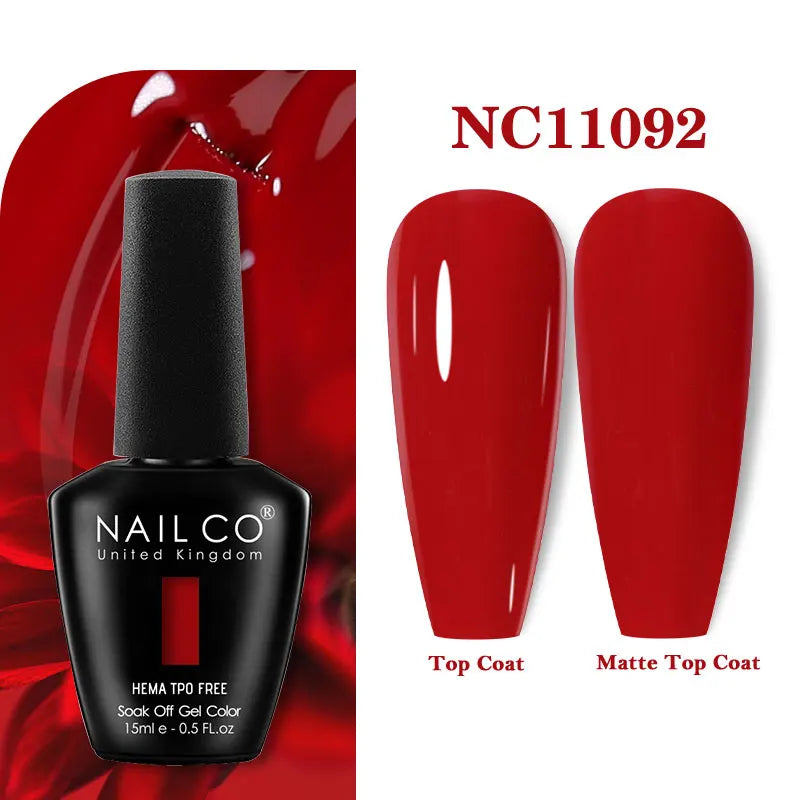 Vernis à ongles gel NAILCO 283 couleurs, base et top coat, semi-permanent, UV, pour nail art et manucure hybride.
