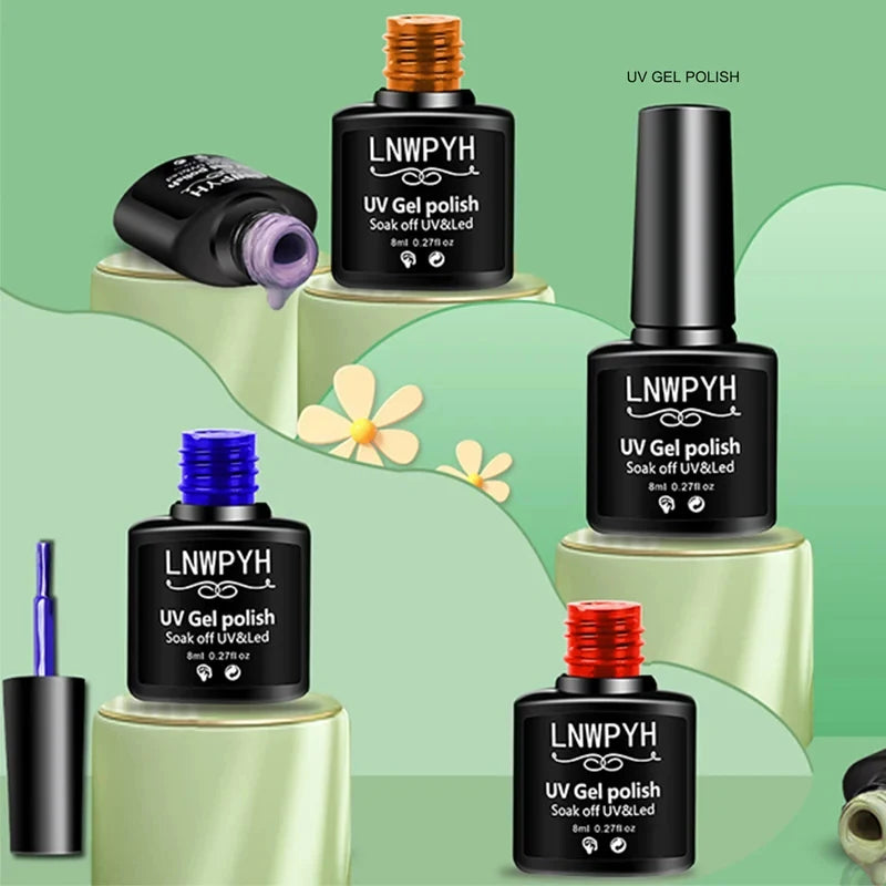 Kit de vernis à ongles semi-permanent avec lampe UV/LED et outils de manucure.