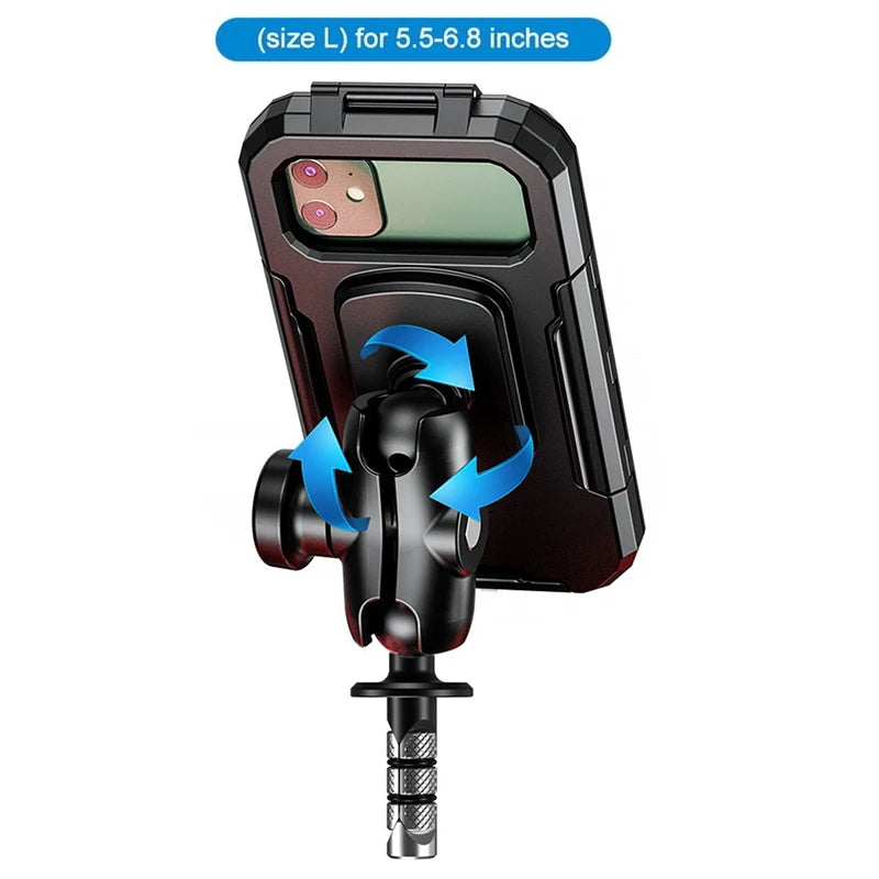 Étui de support de téléphone étanche pour potence de moto, fixation sur rotule de 2,5 cm (1 pouce), antivol, avec base en aluminium pour fourches de 11,9 à 17,3 cm (4,7 à 6,8 pouces).
