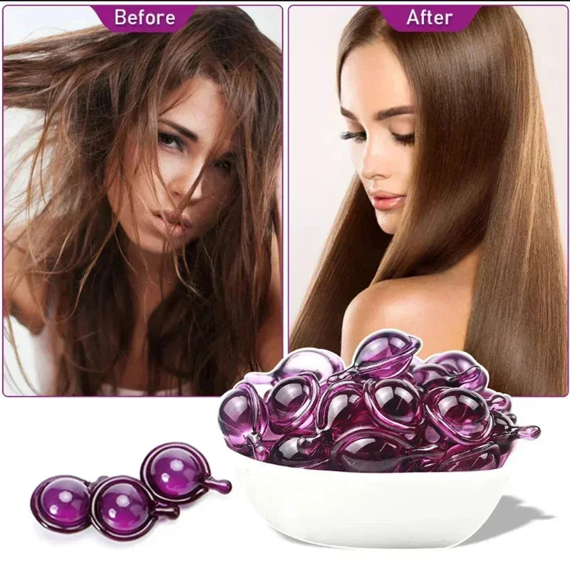 Capsules de vitamines pour cheveux, huile de kératine, soin capillaire rapide pour des cheveux doux, lisses et brillants. Nourrit et répare les cheveux abîmés et fourchus.