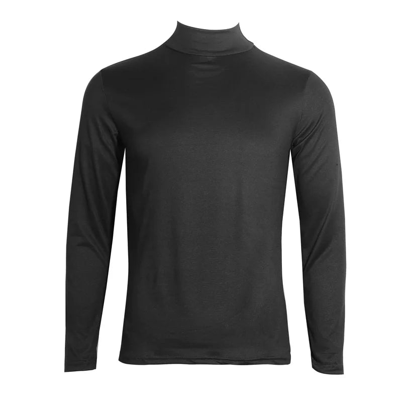 Men's High Neck T-Shirt - Fashion Solid Slim-Fit Long Sleeve Basic Tee