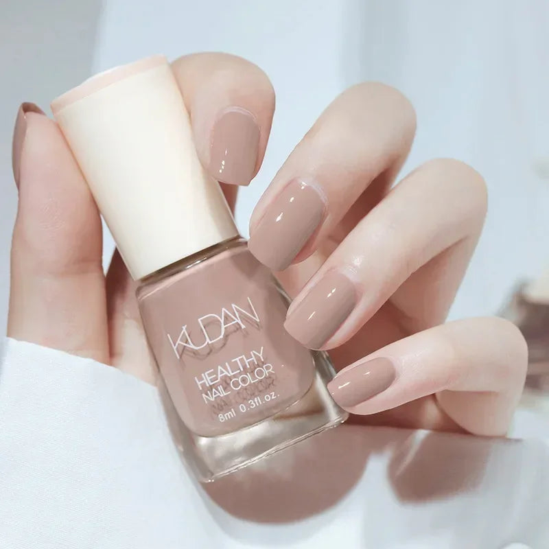 Vernis à ongles sans lampe UV, blanc à fines paillettes, sans cuisson, sans décollement, base huileuse transparente et brillante, couleur nude