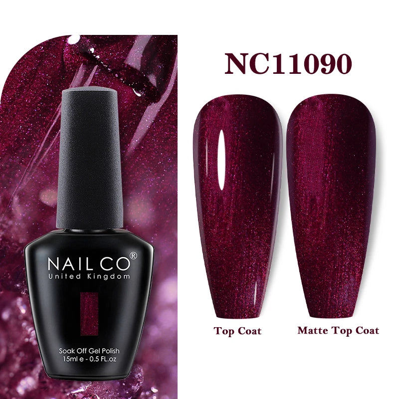 Vernis à ongles gel NAILCO 283 couleurs, base et top coat, semi-permanent, UV, pour nail art et manucure hybride.