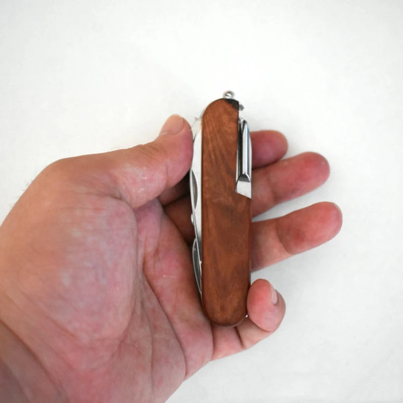 Multi-Purpose Folding Knife with Wood Handle