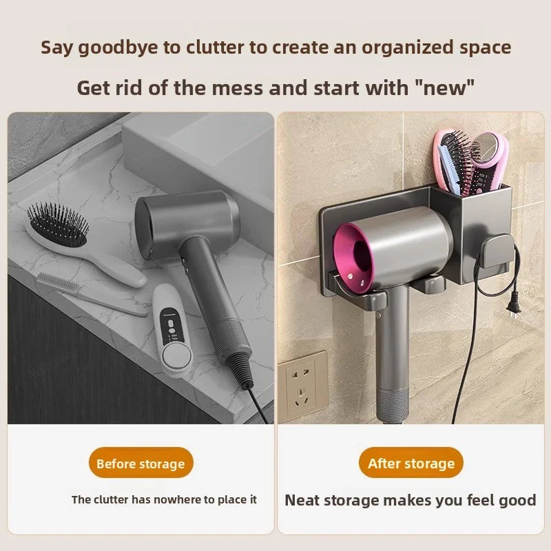 Bathroom Hair Dryer Rack - Over-The-Door Storage Shelf Lazy Holder for Towels And Accessories Organizer for Bathrooms