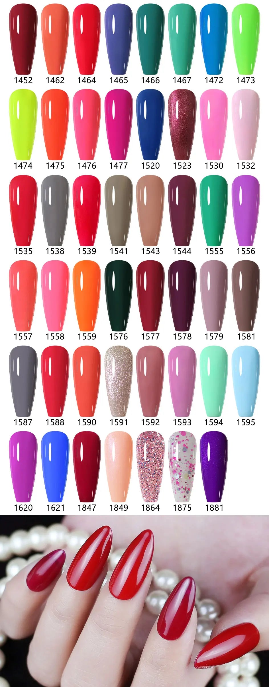 Vernis à ongles gel NAILCO 283 couleurs, base et top coat, semi-permanent, UV, pour nail art et manucure hybride.
