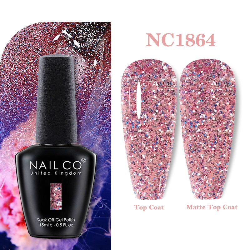 Vernis à ongles gel NAILCO 283 couleurs, base et top coat, semi-permanent, UV, pour nail art et manucure hybride.