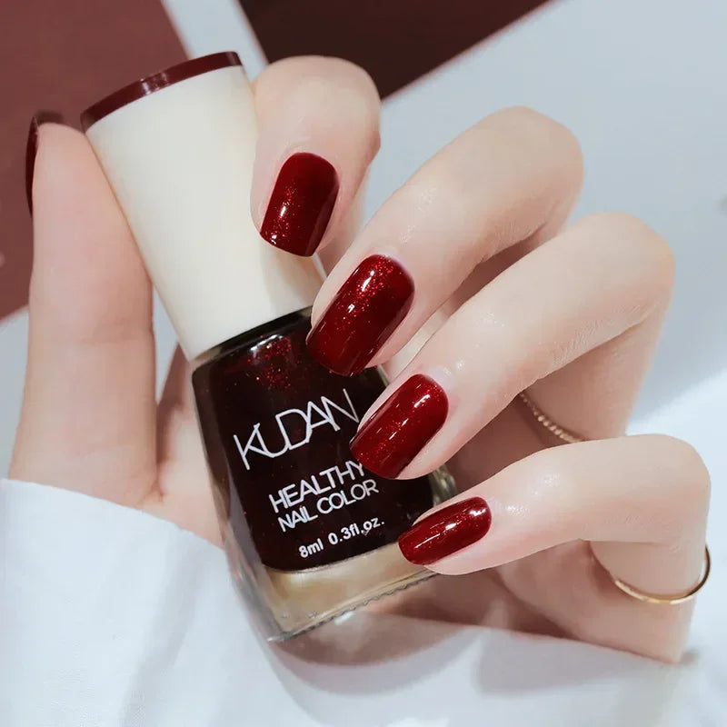 Vernis à ongles sans lampe UV, blanc à fines paillettes, sans cuisson, sans décollement, base huileuse transparente et brillante, couleur nude