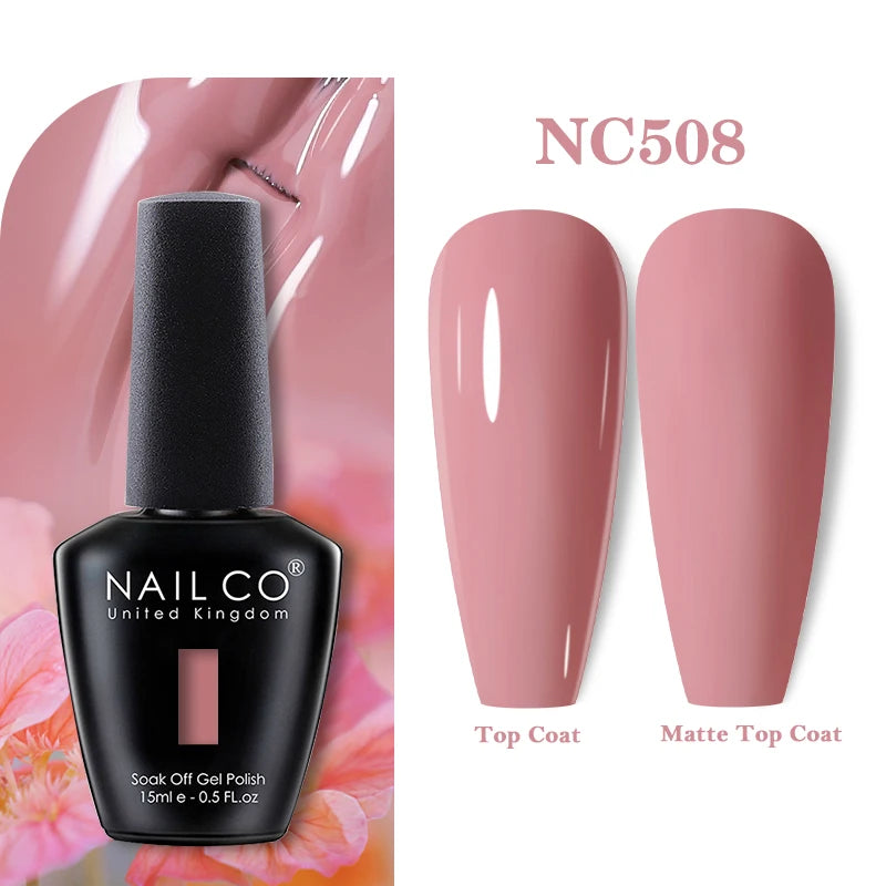 Vernis à ongles gel NAILCO 283 couleurs, base et top coat, semi-permanent, UV, pour nail art et manucure hybride.