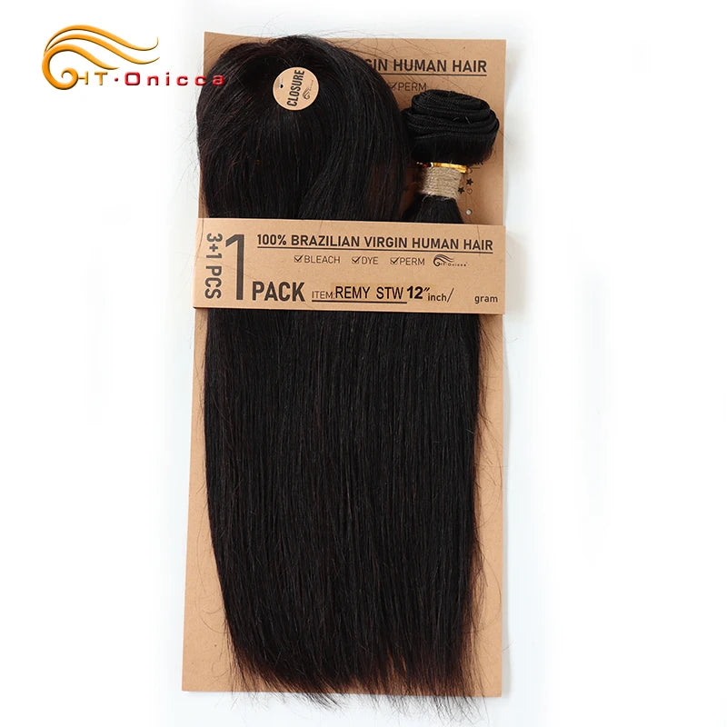 Kinky Curly Human Hair Bundles Short Brazilian Hair Weaves 3 Bundles With Closure Natural Black Curly Bundles With Closure