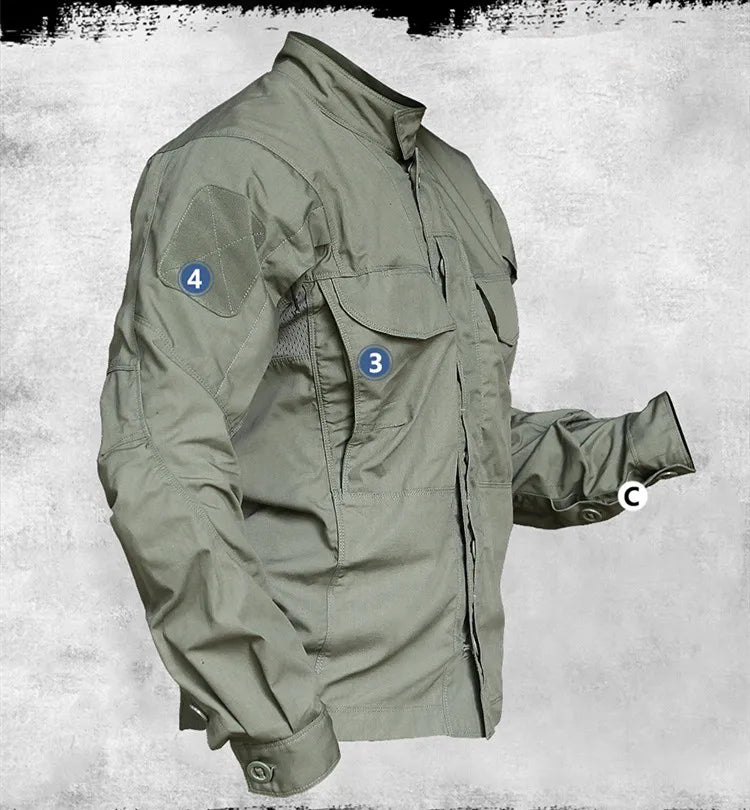 Military Tactical Long Sleeve Shirt - Multi-Pocket Camouflage Cargo Jacket