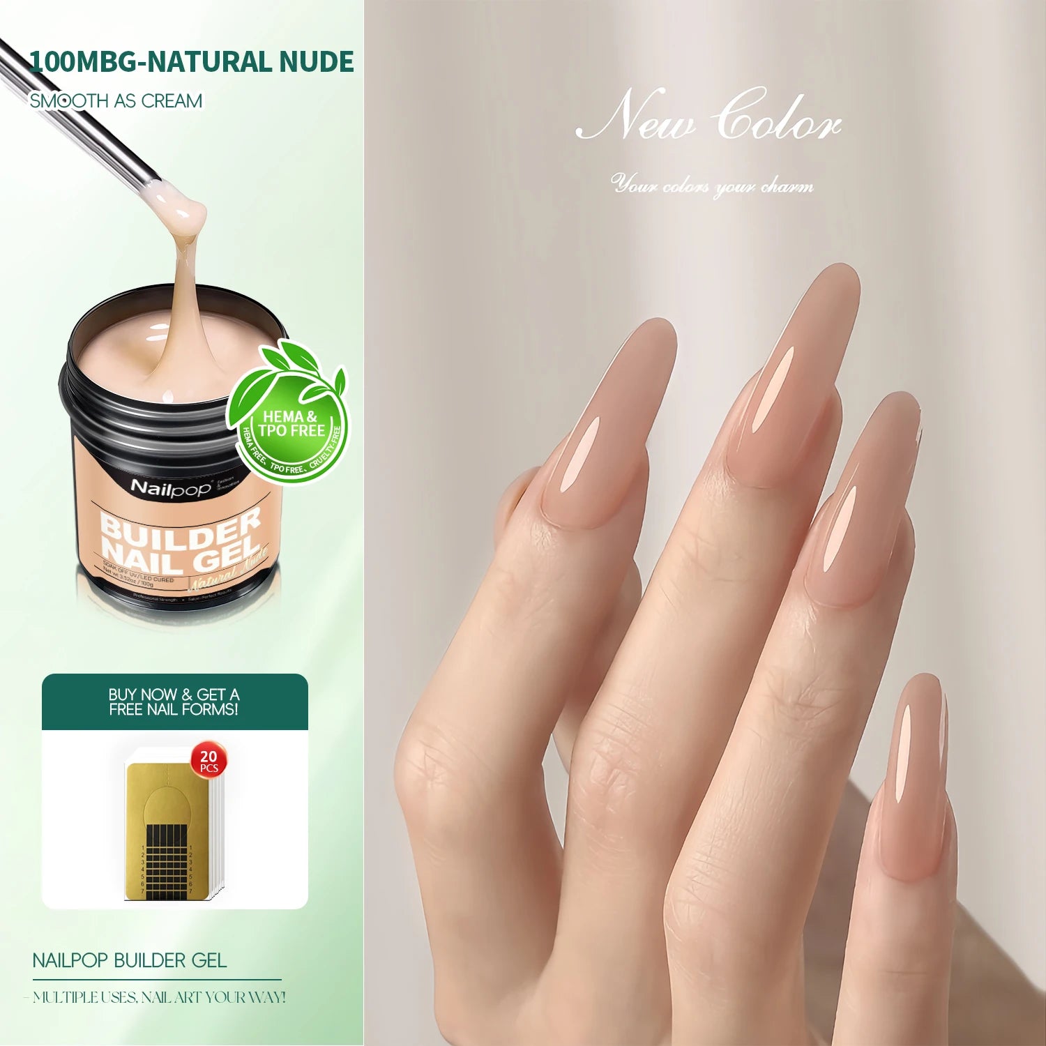 Nailpop Gel Dur Lisse et Laitonné 30/100g Gel UV pour Ongles, Extension Rapide, Longue Tenue, Gel de Construction, Manucure Nail Art
