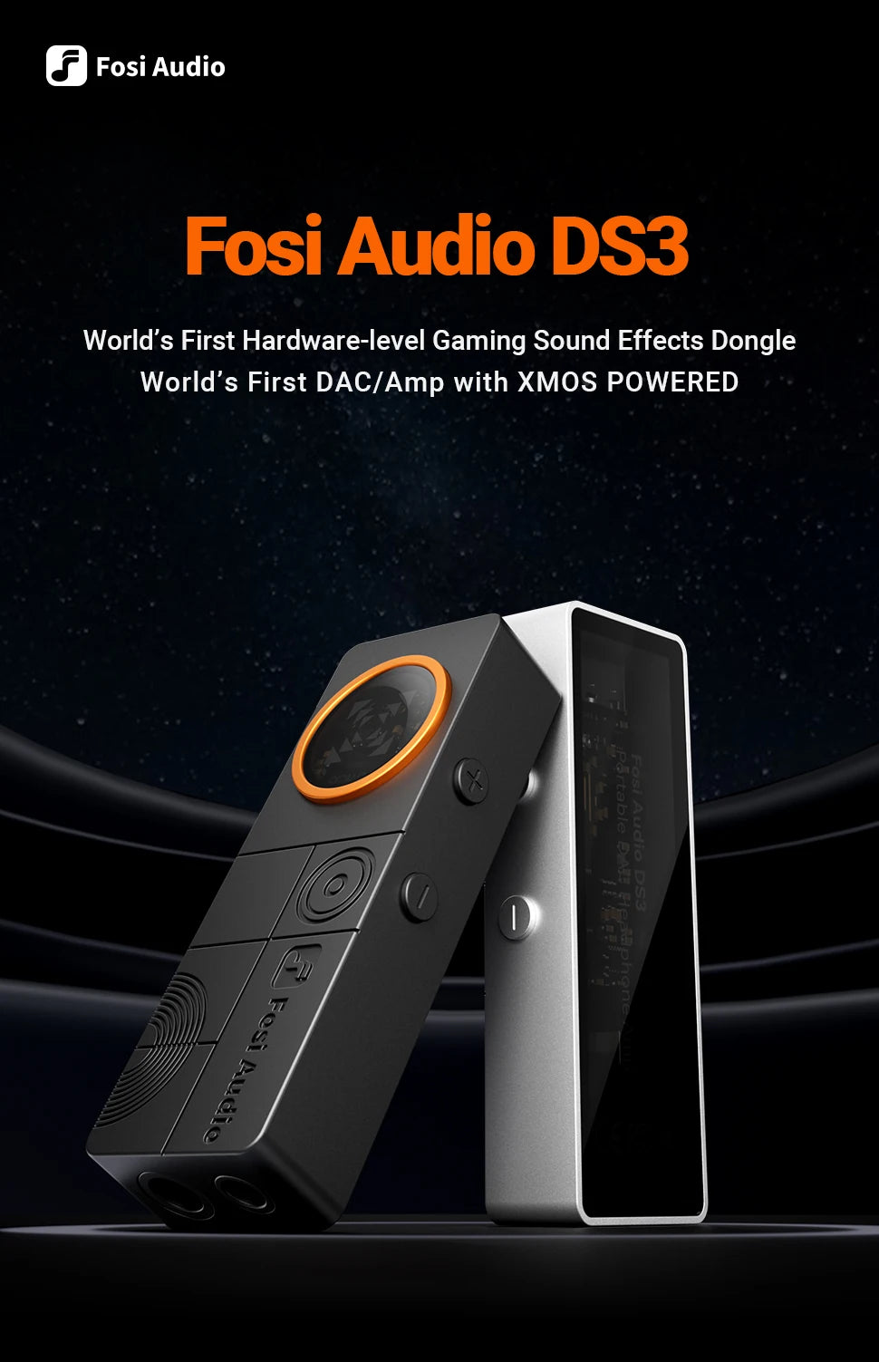 Amplificateur casque Hi-Fi portable Fosi Audio DS3 DAC avec dongle DAC XMOS XU316 DSD512 et sortie jack symétrique 4,4 mm/3,5 mm.