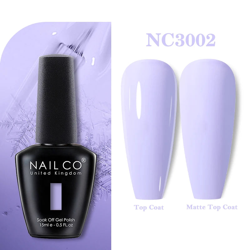 Vernis à ongles gel NAILCO 283 couleurs, base et top coat, semi-permanent, UV, pour nail art et manucure hybride.