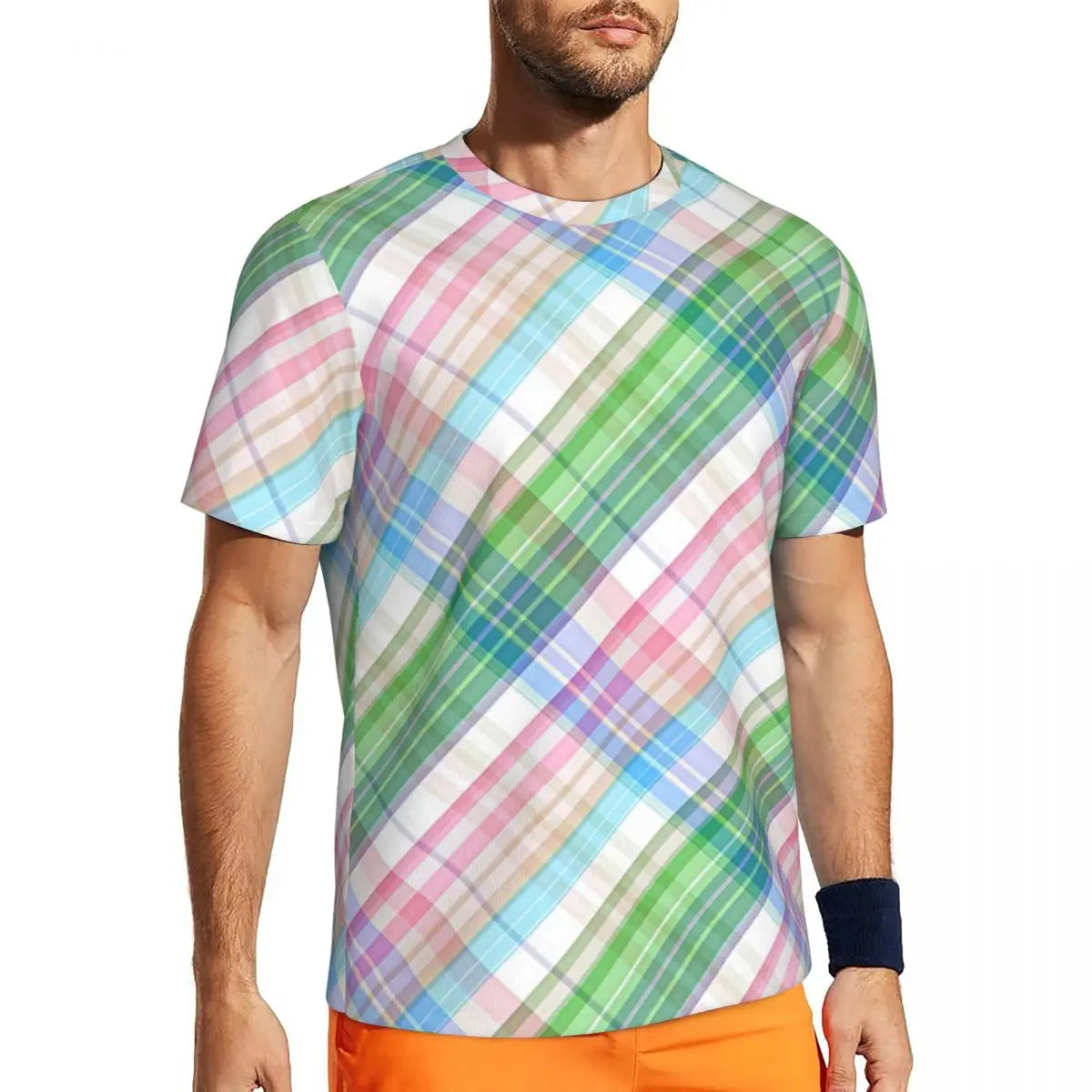 Gym T-Shirt Mondrian Line - Colorful Plaid Y2K Retro Graphic Tee