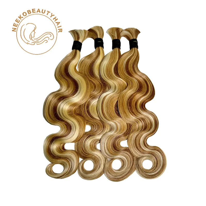 Honey Blonde Highlight Bulk Human Hair 1 Bundles/Pack 100g 18 Inch Body Wave Knotless BOHO Braids Human Hair Braiding Hair