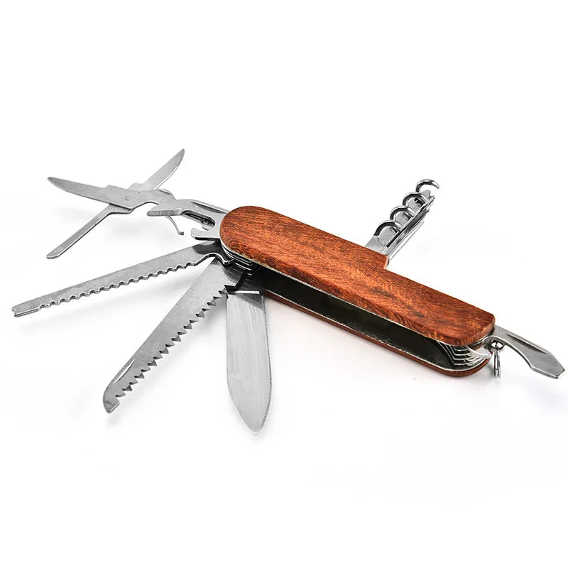 Multi-Purpose Folding Knife with Wood Handle
