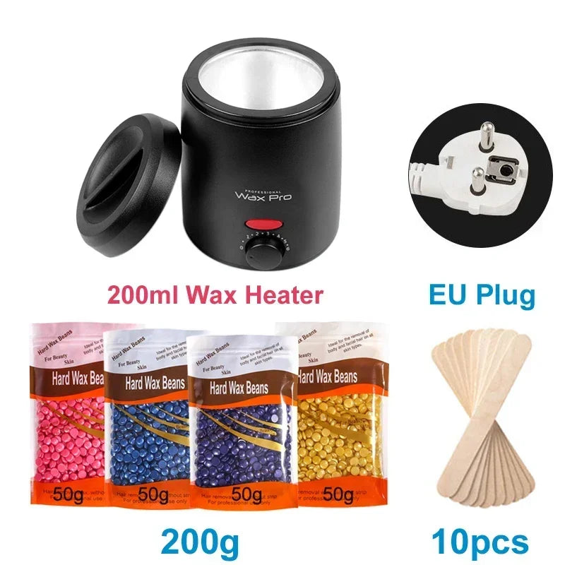 200ML Waxing Kit - Women Men Hard Wax Melt Warmer Kit for Hair Removal-Suitable for Full Body Hair Removal on Sensitive Skin