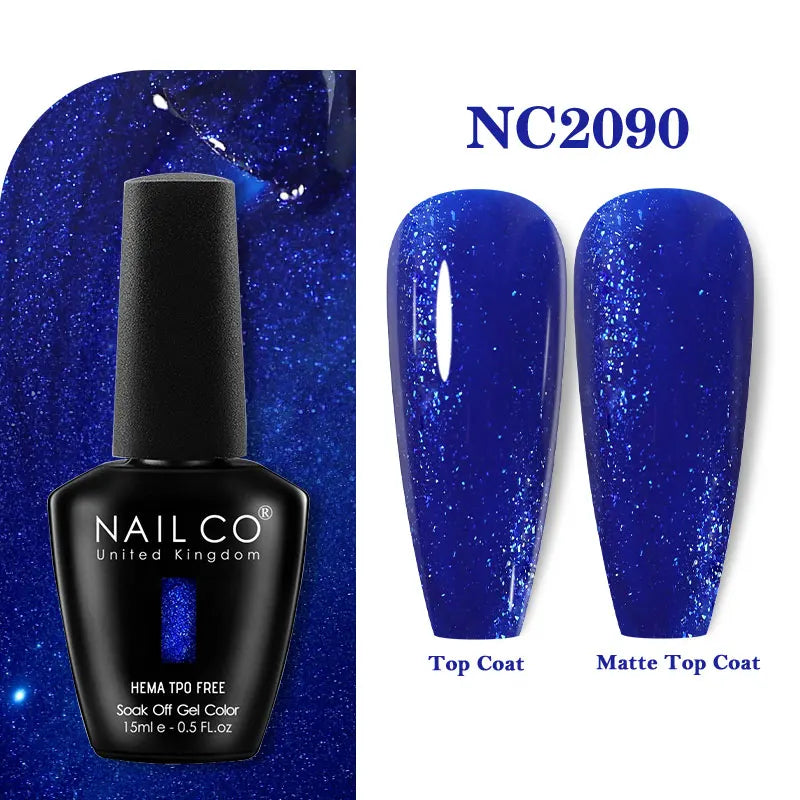 Vernis à ongles gel NAILCO 283 couleurs, base et top coat, semi-permanent, UV, pour nail art et manucure hybride.