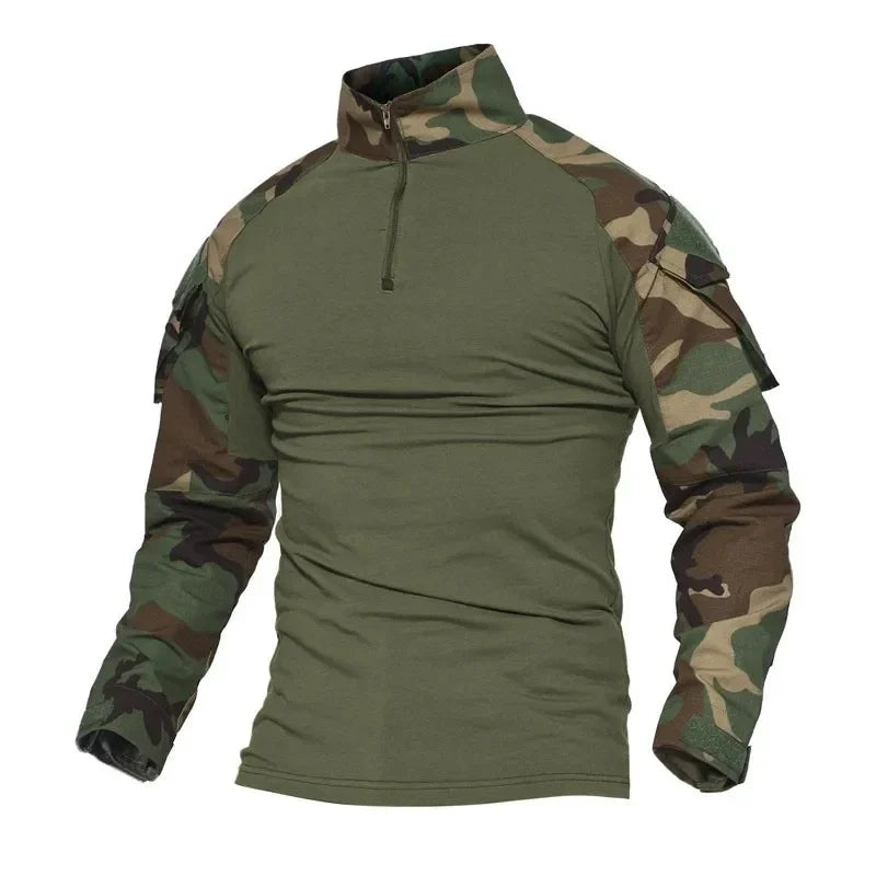 Tactical Airsoft Army Combat Shirt - Breathable CP Camo Zipper Tee