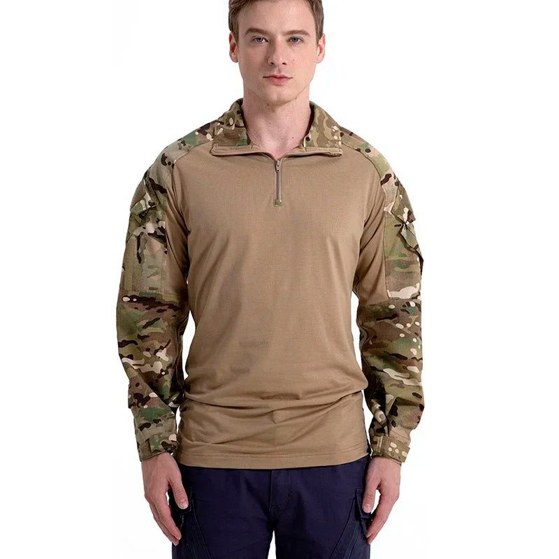 Tactical Airsoft Army Combat Shirt - Breathable CP Camo Zipper Tee