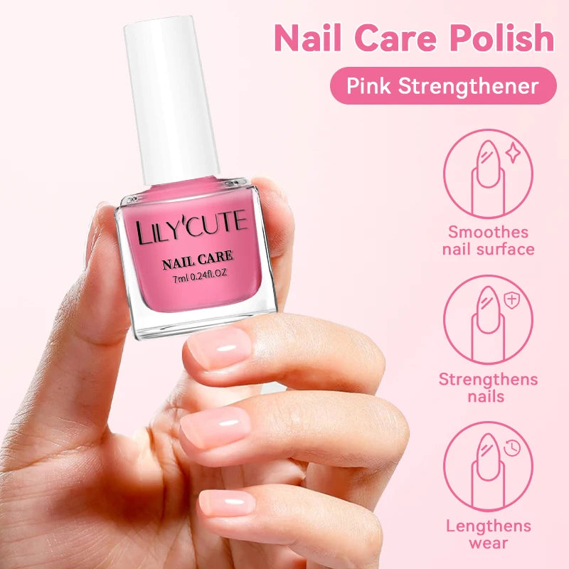 LILYCUTE Nail Strengthener Polish - Milky White Pink Care Varnish 7ML
