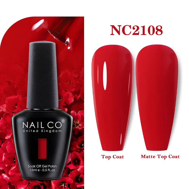 Vernis à ongles gel NAILCO 283 couleurs, base et top coat, semi-permanent, UV, pour nail art et manucure hybride.