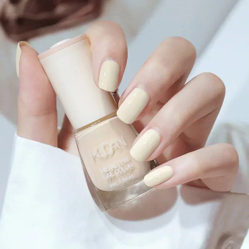 Vernis à ongles sans lampe UV, blanc à fines paillettes, sans cuisson, sans décollement, base huileuse transparente et brillante, couleur nude